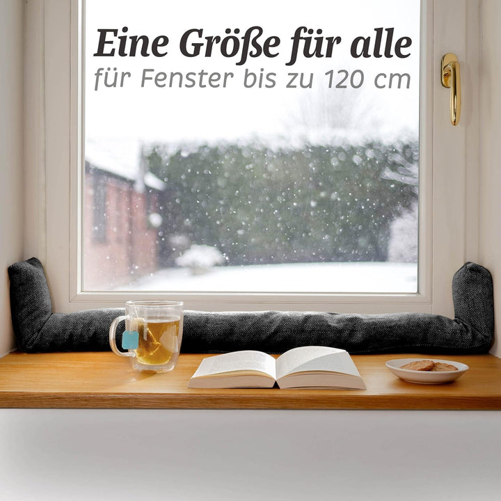 Praknu Zugluftstopper für Fenster bis 120cm - Waschbar - Energiesparend - Extra Lang & Schwer - Auch