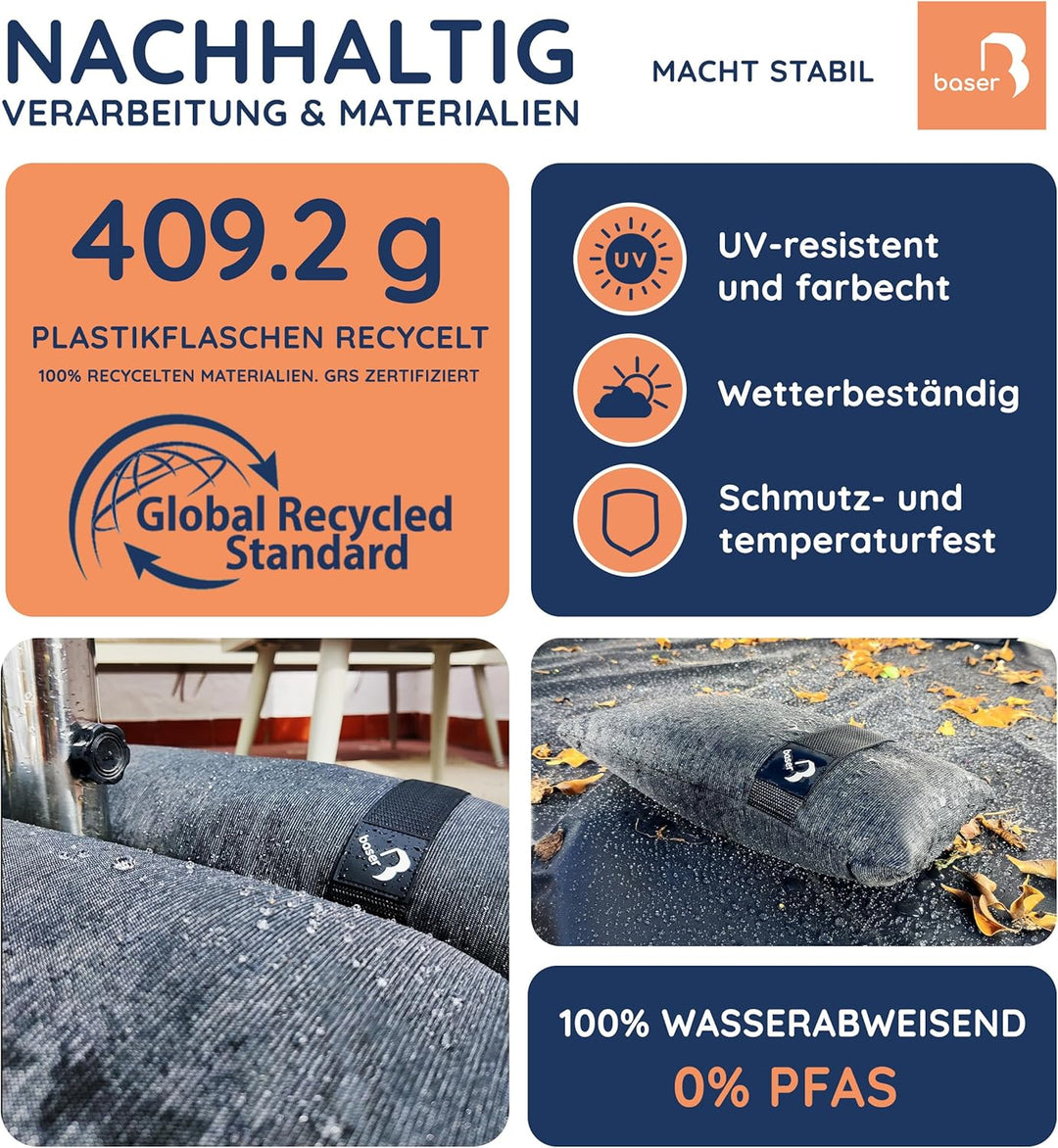 BASER - Gerade auffüllbare Sandsäcke, 4 x 25 KG, auffüllbare Gewichte für Ampelschirme, Sonnenschirm