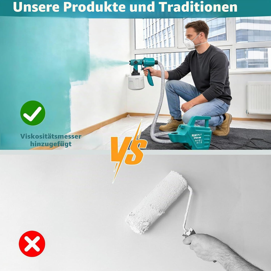 Elektrische Split Farbsprühsystem AC,1200ml Behälter, 4X Kupferdüsen (1,0/1,5/1,8/2,5 mm),3m EU-Stec