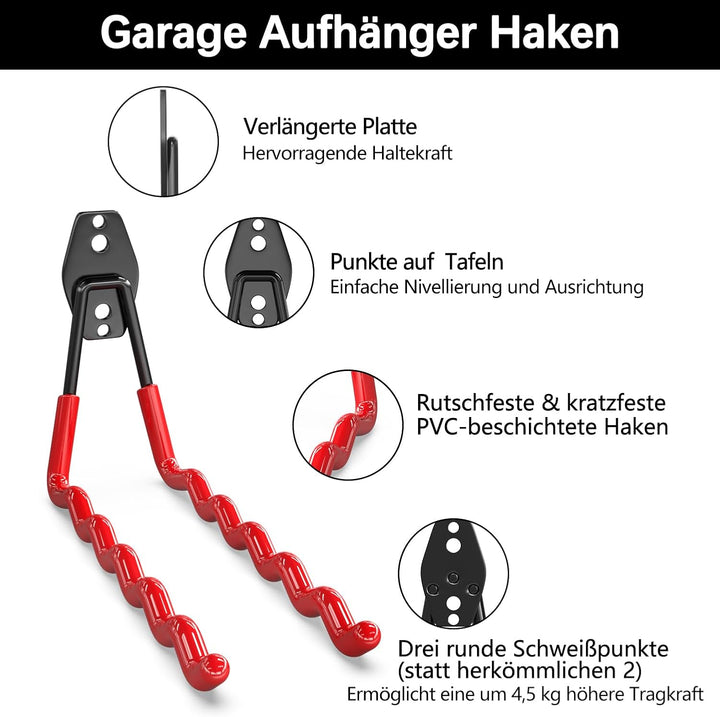 3-H Wandhaken Garage, Gerätehaken Schwerlast Doppelhaken 31 Stück für Leiter, Geräte, Werkzeuge, Sch