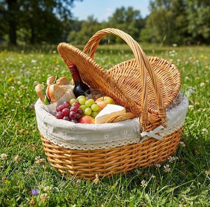 Picknickkorb,weidenkorb,Picnic Basket,Korb mit Deckel,Handgefertigt, geeignet für Camping, Picknicks