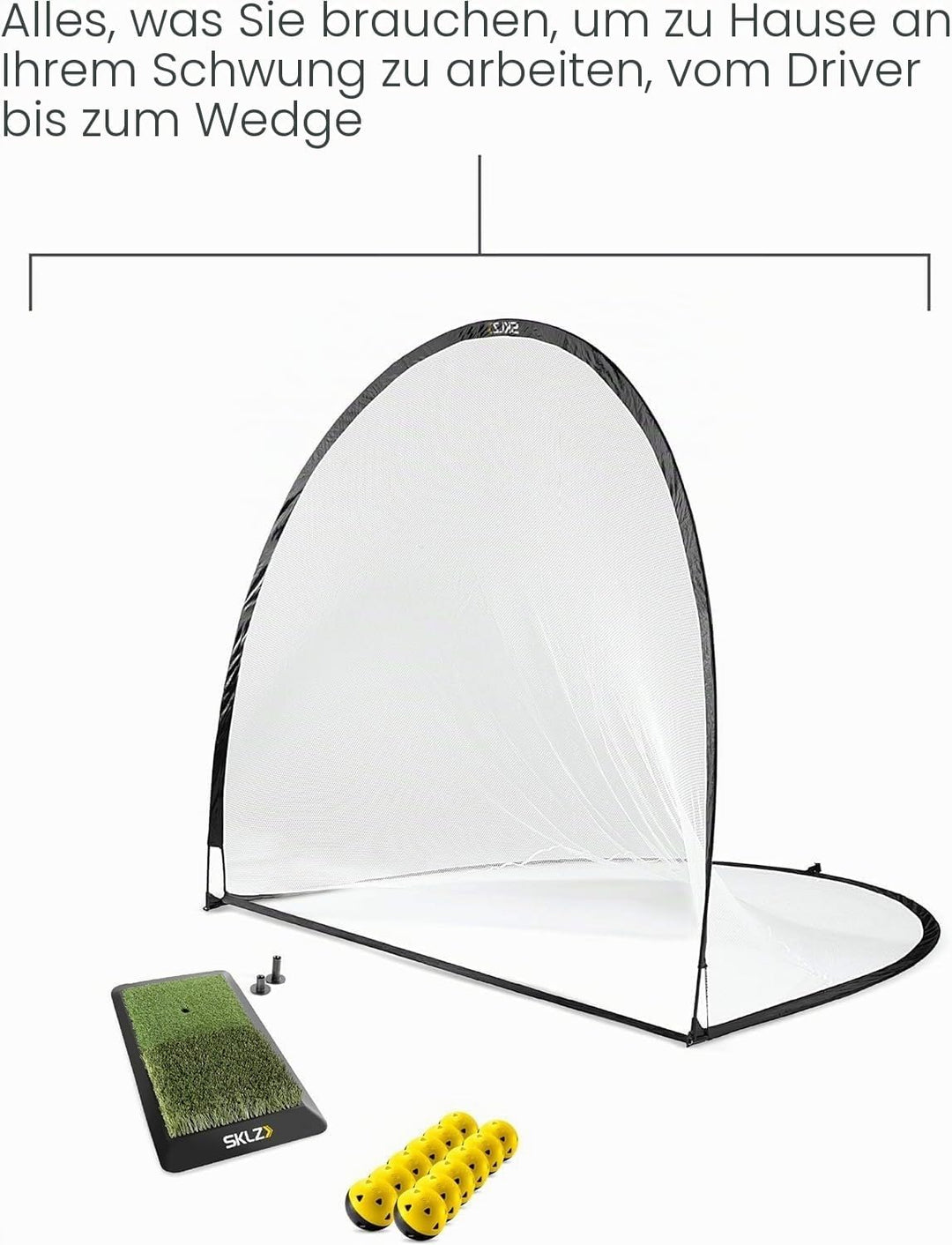 SKLZ Unisex-Adult Home Golf Driving Range Kit mit Netz, Golfbällen, Startrampe und Abschlägen, Schwa