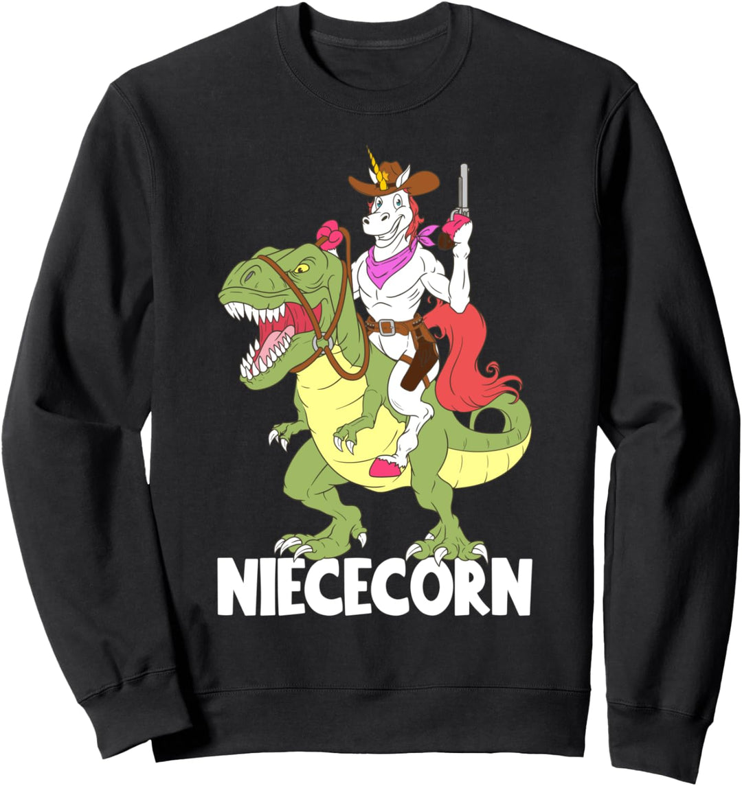 Niececorn Niece Unicorn Riding T-Rex Dinosaur Girls Cowboy Sweatshirt