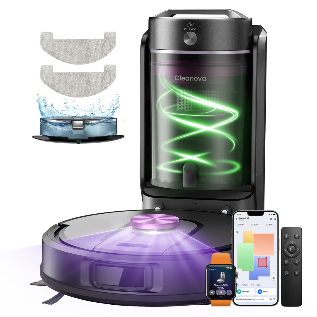 Vexilar W15 Saugroboter mit Wischfunktion, Beutelloser Multi-Zyklon-Absaugstation Staubsauger Robote
