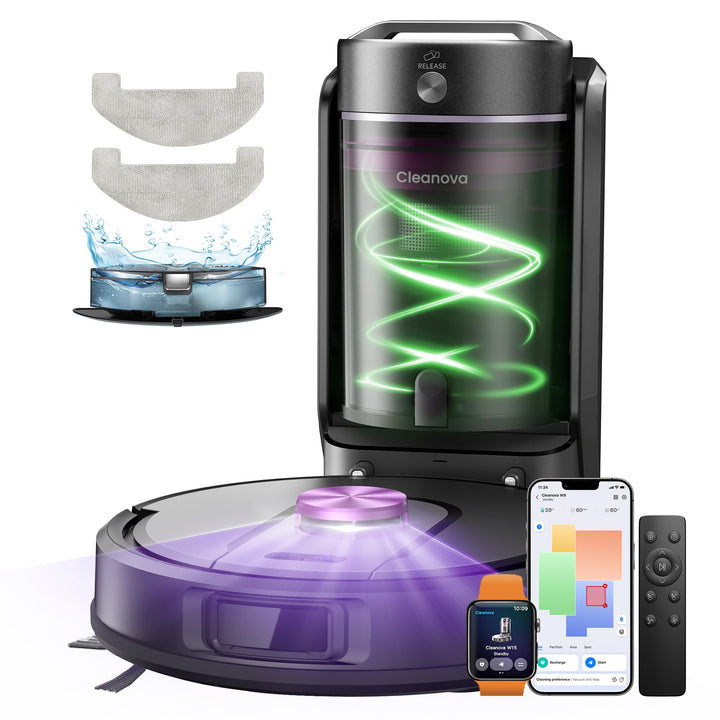 Vexilar W15 Saugroboter mit Wischfunktion, Beutelloser Multi-Zyklon-Absaugstation Staubsauger Robote