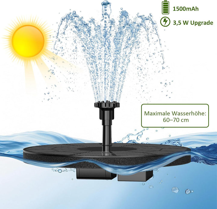 AISITIN 2PCS 3.5W Solarbrunnen für Draussen, Solar Springbrunnen mit Panel Eingebaute Batterie Wasse