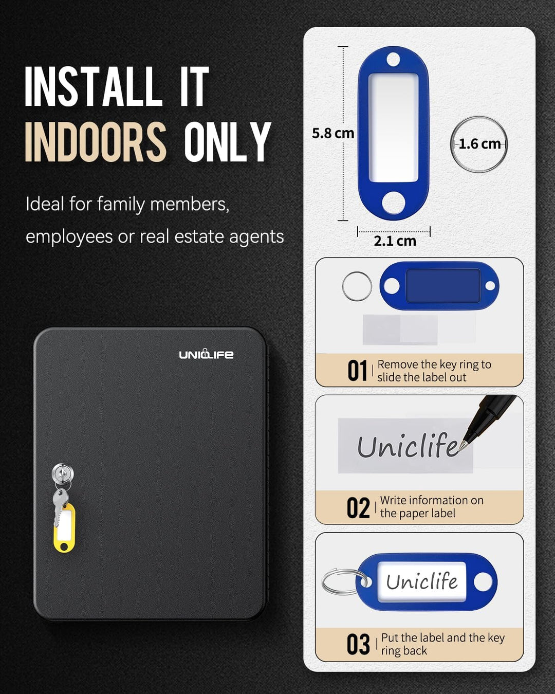Uniclife 60 Position Schlüssel Kabinett mit Schlüssel Schloss Wand montiert schwarz Sicherheit Stora