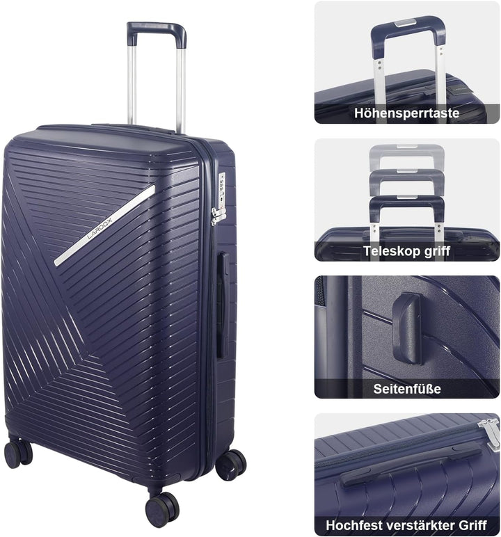 Hartschalen Kofferset 3-teilig aus Polypropylen, 55 cm 66 cm 74 cm (43L 65L 110L), mit TSA Zahlensch