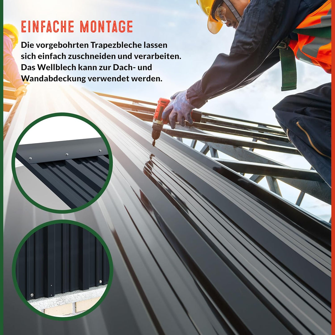 GARDEBRUK® 24x Trapezblech 129x46cm = 14m² verzinkt Profilblech Dachblech Wellblech Dachplatten Gerä