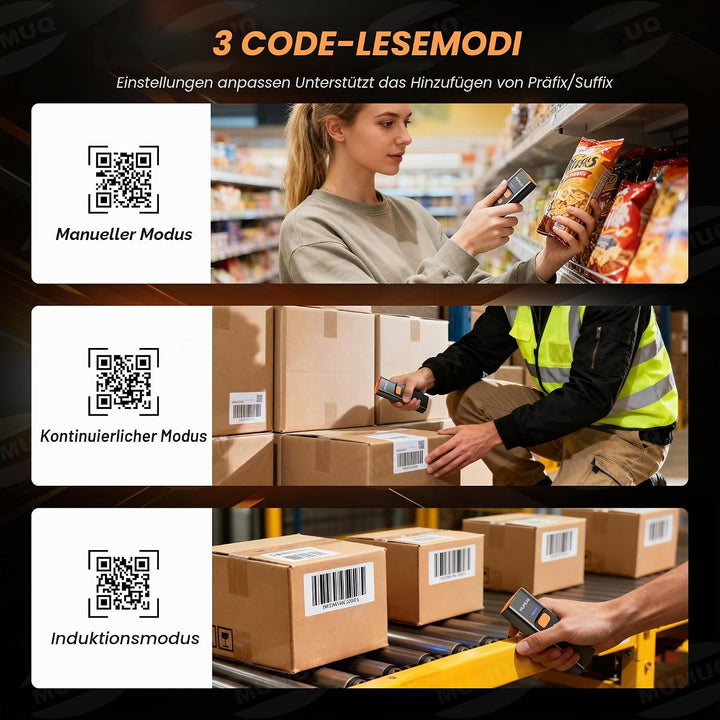 Barcode Scanner Kabelloser Mini 1D/2D QR Code Scanner mit Ladestation | 3-in-1 (BT/2.4G/USB) Konnekt
