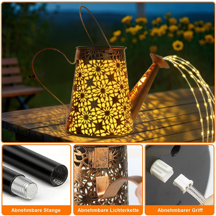 FLSEPAMB 2 Stück Solar Giesskanne mit Lichterkette Aussen Gartendeko, IP65 LED Solar Giesskanne mit