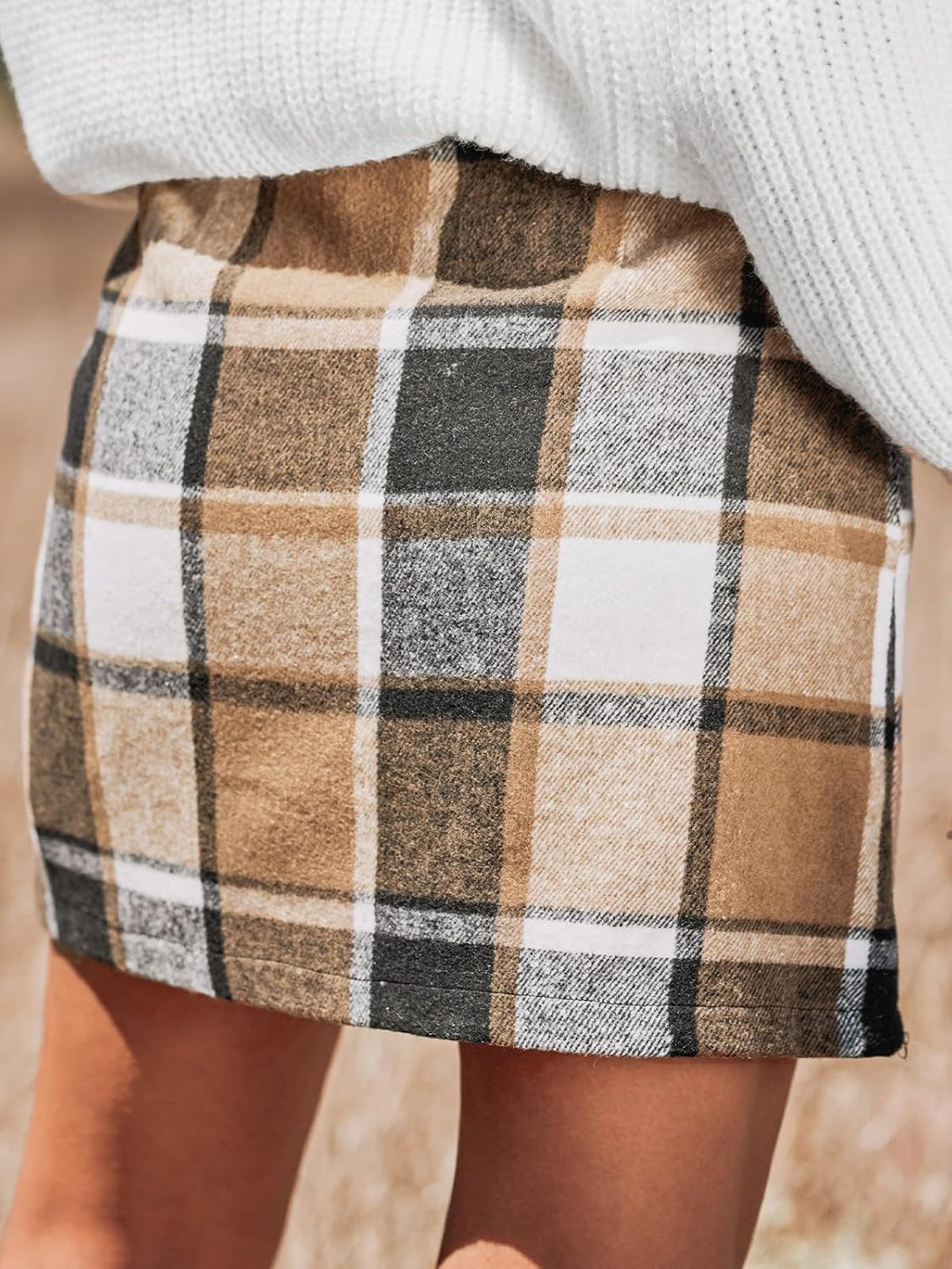 CUPSHE Karierter Minirock, Klassischer Preppy-Stil Damenrock, Modischer Herbst-Winter Minirock, Brau