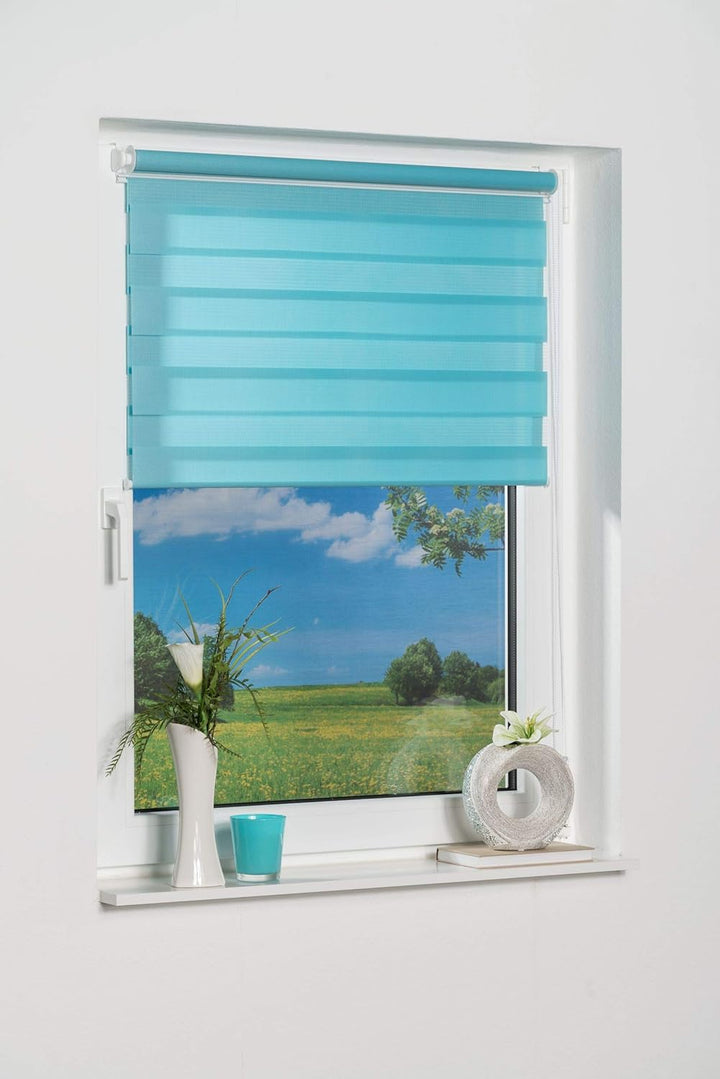 K-home 277196-7 Klemmfix Doppelrollo Madrid ohne Bohren Iceblau 100 x 150 cm (B x L), Iceblau 100 x