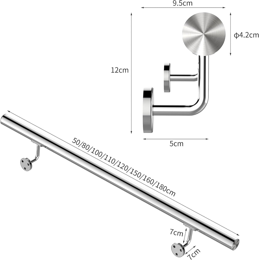 Ikodm Edelstahl Handlauf Treppengeländer Geländer Wandhandlauf Wand Treppe 50 cm Ø 42mm für Aussen &amp;