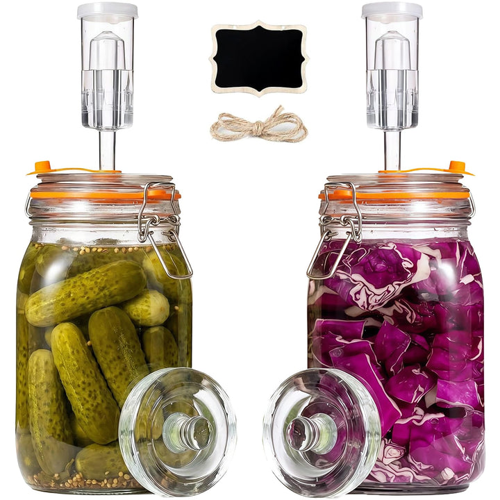 1,5L Fermentierglas 2er Set mit Gärventil &amp; Gewicht - Fermentiergläser &amp; Kimchi Behälter für Sauerkr