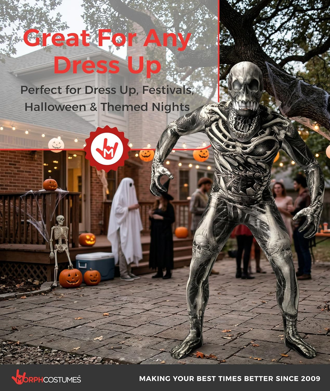 Morphsuits Halloween Kostüm Herren Skelett Jumpsuit, Skelett Jumpsuit Herren, Skelett Overall Herren