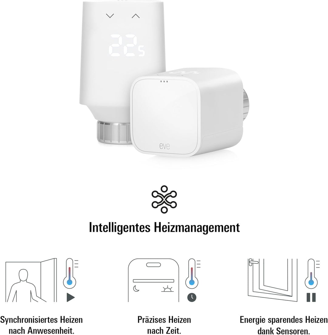 Eve Thermo (Matter, 5. Gen.): Smartes Heizkörperthermostat, Heizkosten sparen, funktioniert mit Alex