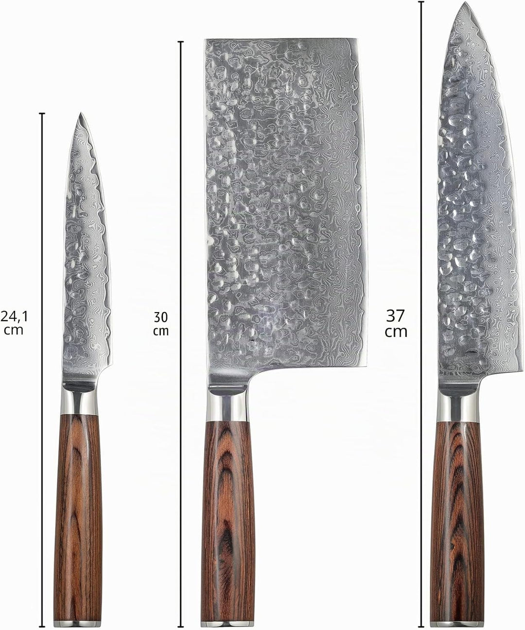 Souped Up Recipes 3er-Set Damaszener Küchenmesser (Kochmesser, Hackmesser, Schälmesser)