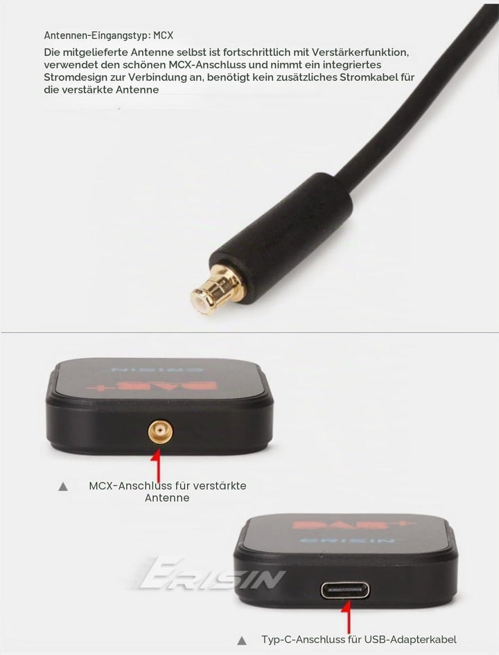 Erisin DAB+ Digital Radio Box Antenne mit Verstärkter Antenne Kit Adapter für Auto Stereo Android 9.