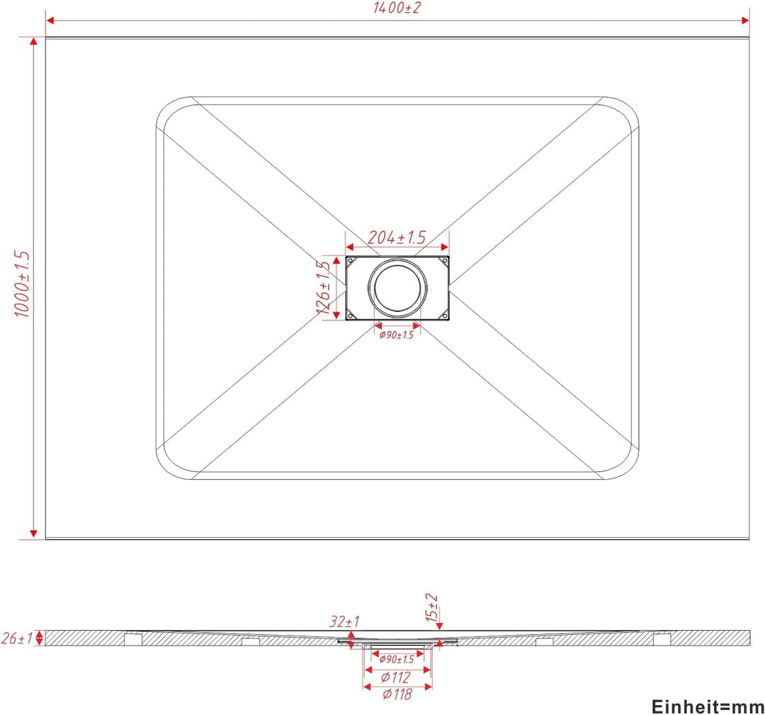 AQUABATOS SMC Duschwanne 140x100 cm Weiss Eckig Quadratisch Duschtasse Duschbecken Brausewanne Braus