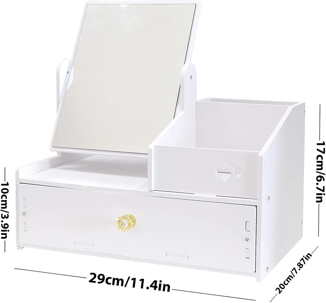 LEcylankEr Cosmetic Organizer, Schminktisch Organizer mit Spiegel, White Desktop Kosmetik Organizer,