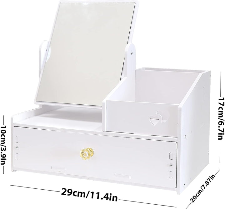 LEcylankEr Cosmetic Organizer, Schminktisch Organizer mit Spiegel, White Desktop Kosmetik Organizer,