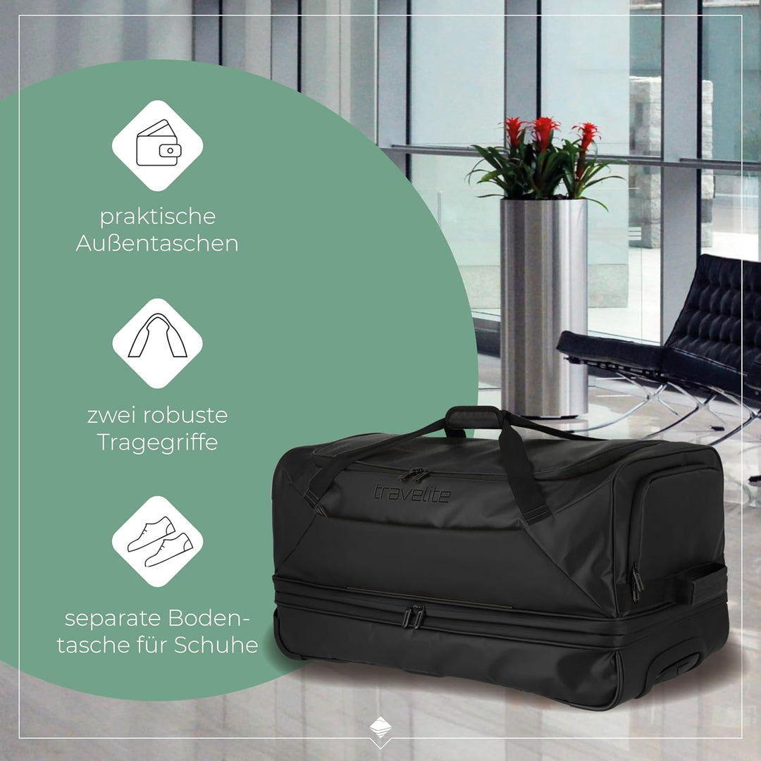 Travelite Trolley Reisetasche mit Rollen aus wasserabweisendem Material, Basics Weichgepäck Rolltasc