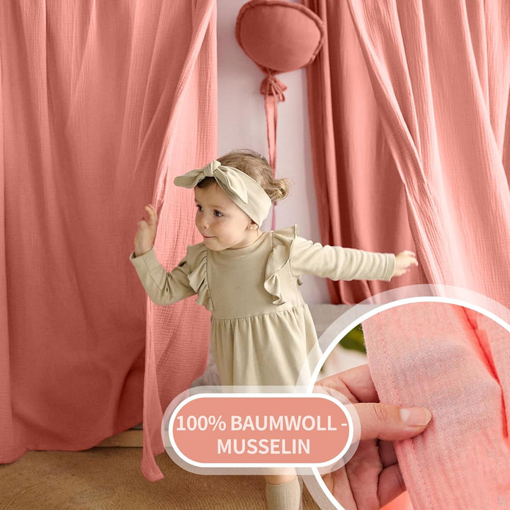 Hausbett Himmel Deko Set, Betthimmel Hausbett aus Musselin - 2 Betthimmel & 1 Wimpelkette, für Junge