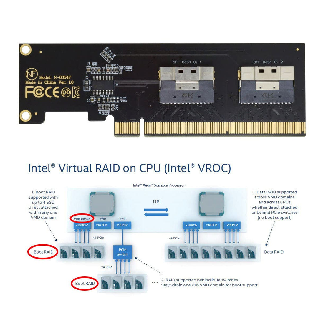 Cablecc Slimline Dual SFF-8654 8X 4 NVME auf PCIE Express 3.0 4.0 Raid Card VROC Raid0 Hyper Adapter