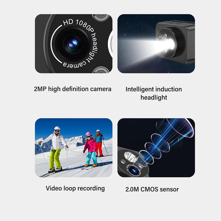 LICAEVEY Head-Mounted-Action-Kamera, 1080P, 45-Grad-Einstellung, Smart Sensing mit LED-Scheinwerfer-