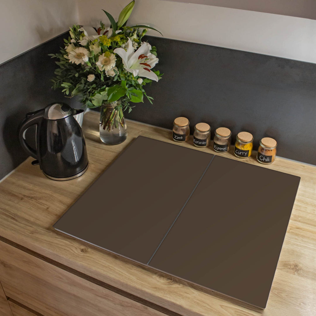 banjado® Herdabdeckplatte Glas 2-teilig je 30x52 cm/Schneidebrett Herdabdeckung mit Motiv Schokobrau
