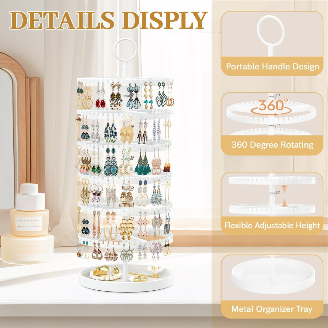 Drehender Ohrring Ständer Halter Organizer Display mit Metalltablett, 6-Stufiger Ladies Verstellbare