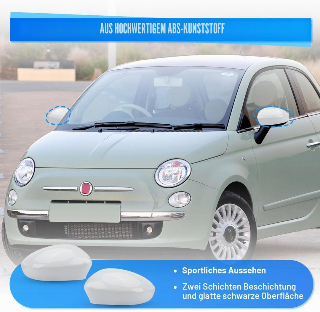 1 Paar Auto Rückspiegel Abdeckung Ersatz für Fiat 500 500C 500E 2007-2024, Aussenspiegel Spiegelkapp