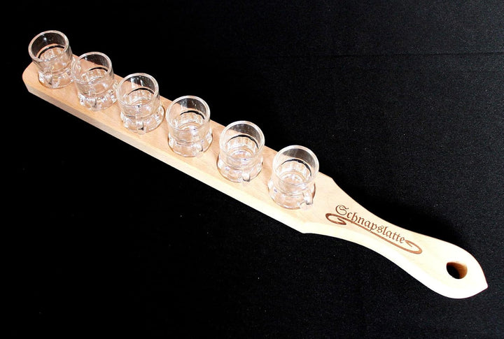 DanDiBo Schnapslatte Holz mit 6 Gläser Schnapsbrett Leiste Schnapsrunde mit Gravur