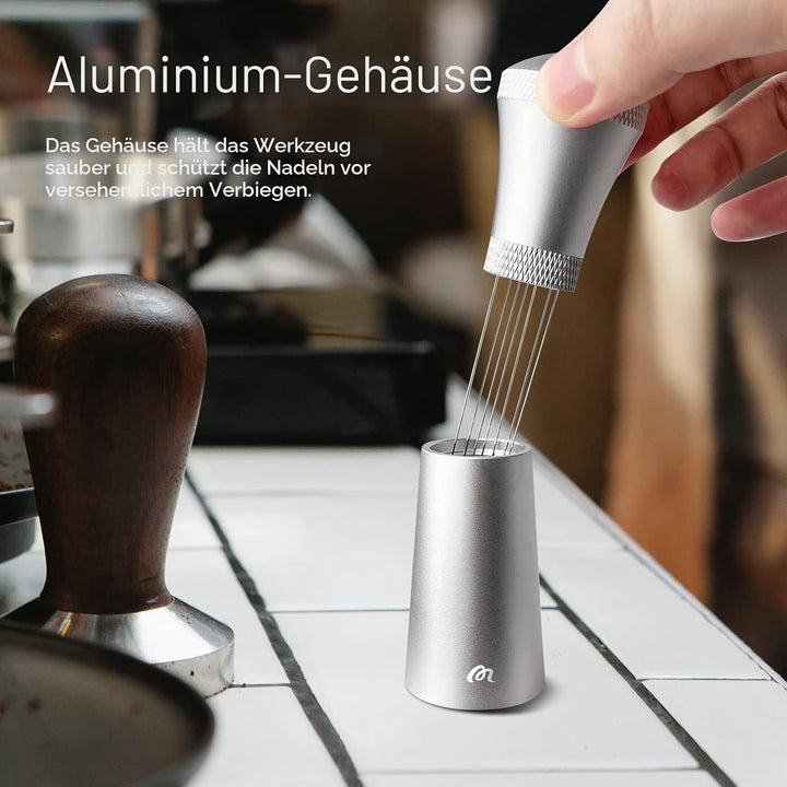 Wdt Tool, Aluminium Wdt Tool Espresso mit Ständer, Kaffee Distributor mit 7 0.3mm Dickem Edelstahl E