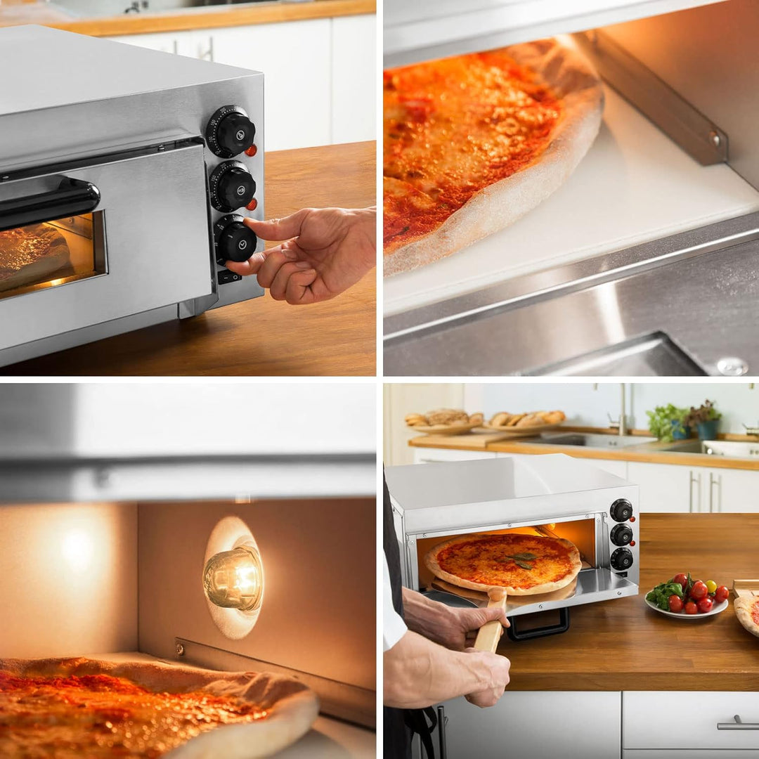 vertes Gastro Pizzaofen mit Schamottstein, Timerfunktion und Licht, Steinbackofen für Original Itali