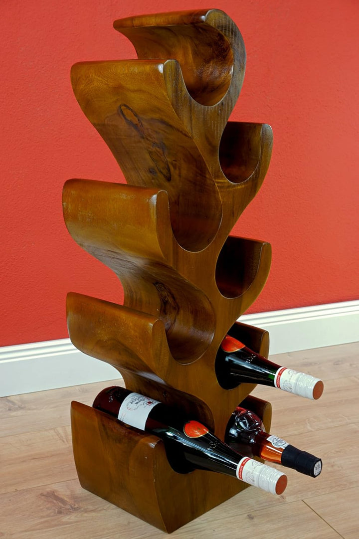 Kinaree Massivholz Weinregal für 8 Flaschen - 70cm freistehendes Flaschenregal in Baum Form aus eine