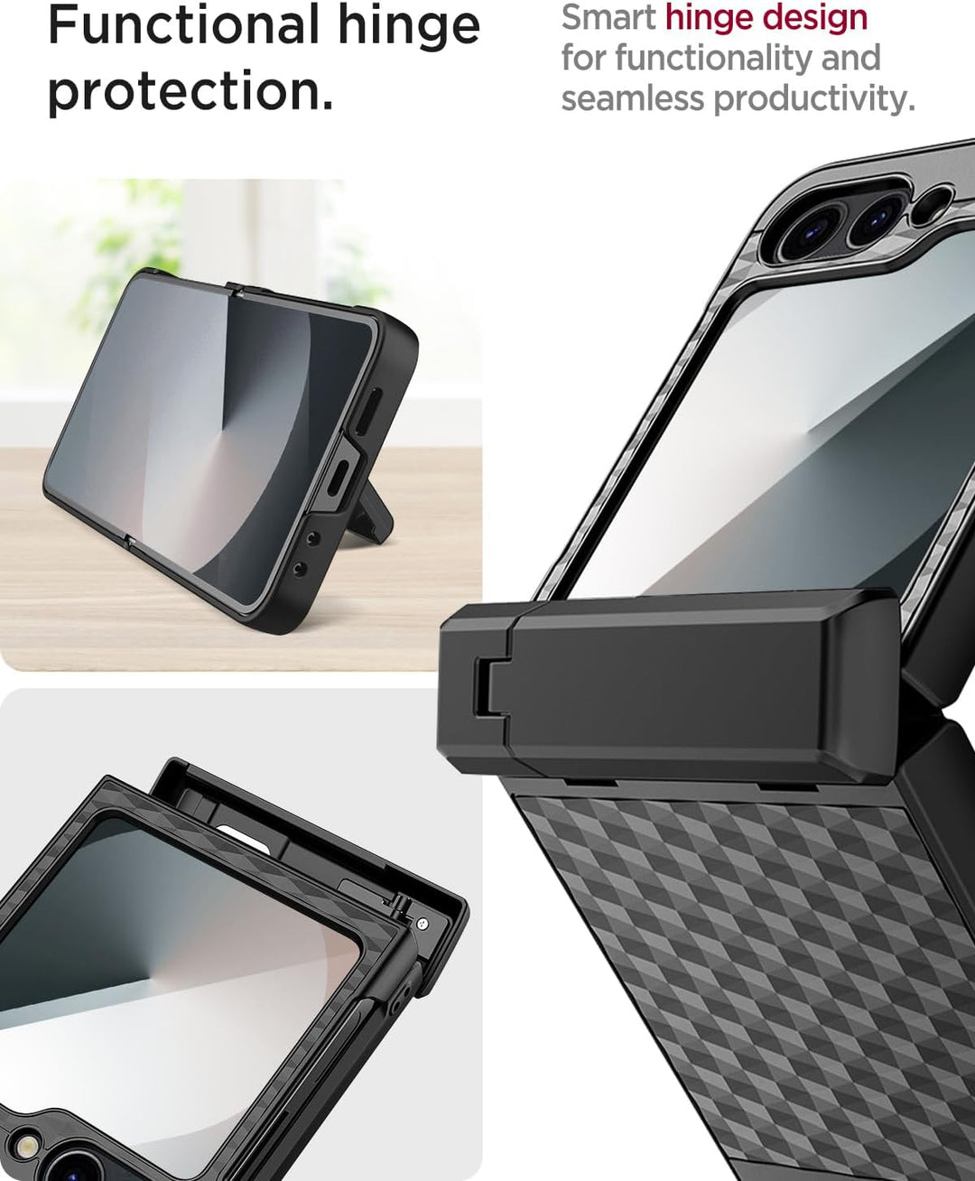 Miimall Kompatibel mit Samsung Galaxy Z Flip 6/7 FE Hülle mit Scharnierschutz+Ständer, [Eingebauter