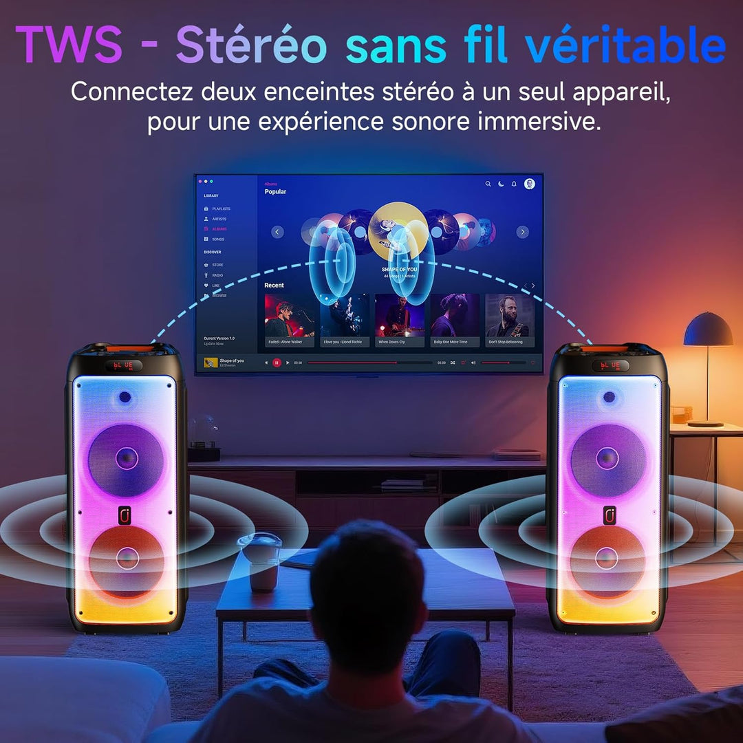 JYX Karaoke Maschine mit 2 Mikrofonen, LED Licht – Bluetooth 5.3, TF/USB/AUX/TWS/LIVE, Karaoke Box &