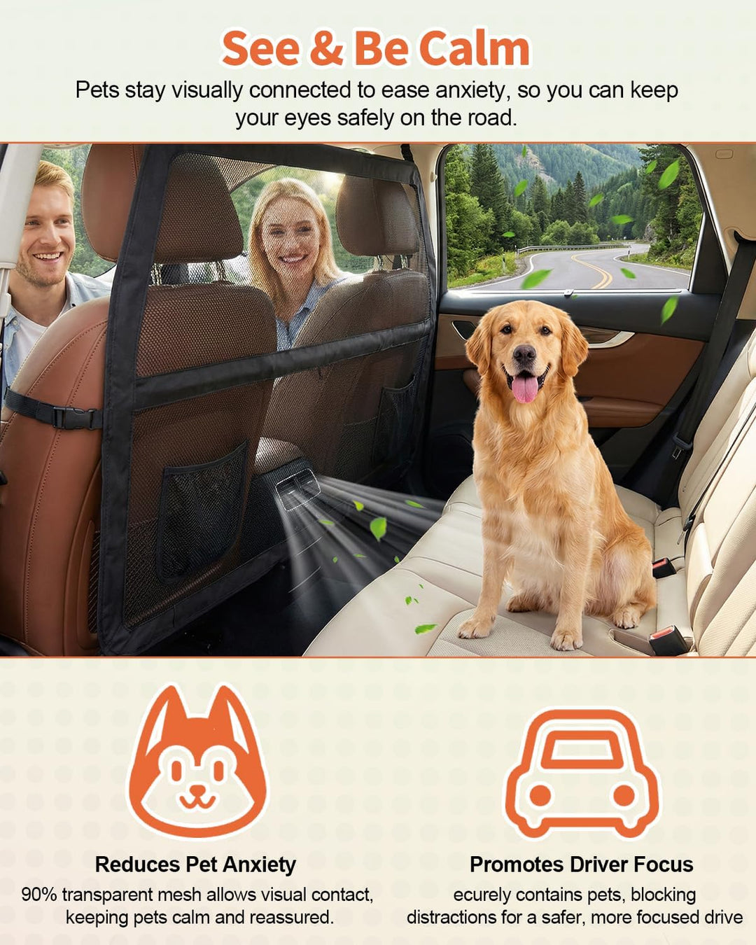 Hundeschutzgitter Hunde Autobarriere 127 cm, Schutznetz Barriere Trennnetz, universell passende Hund