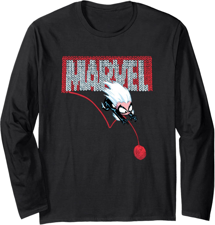 Marvel Spider-Man Cartoon Kawaii Black Cat Knit Marvel Logo Langarmshirt