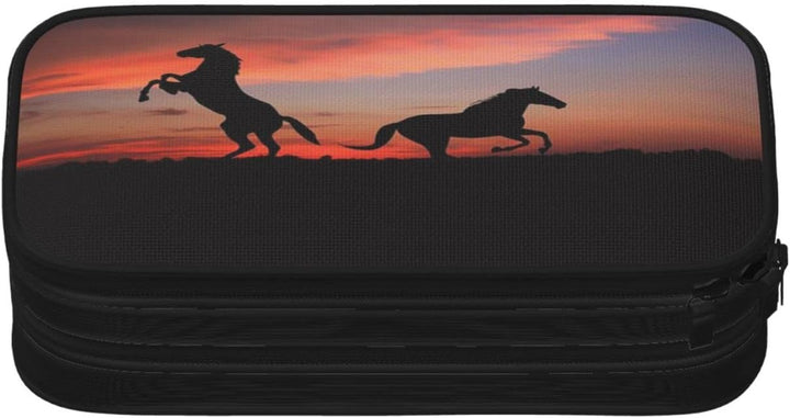 Federmäppchen Pferd Sonnenuntergang Federmappe Etui für Jungen Mädchen Grosse Schulsachen Federtasch