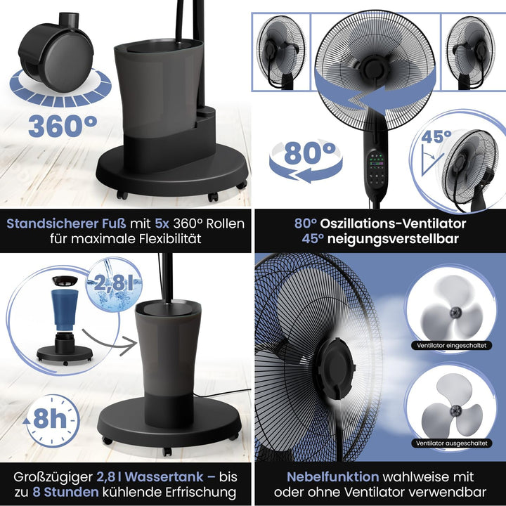aktimeo NEU Ventilator mit Wasserkühlung, Standventilator sehr leise mit Fernbedienung, Luftkühler m