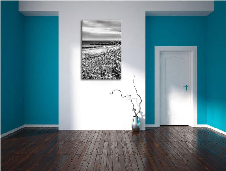 Pixxprint Monocrome, Sanddünen mit Schilfgras am Meer, Format: 100x70 auf Leinwand, 100x70