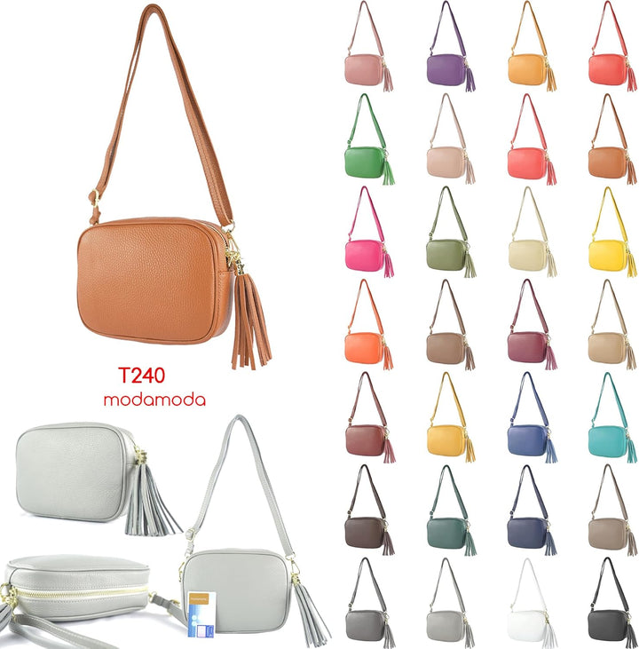 modamoda de - T240 - kleine Umhängetasche aus ital. Echtleder Camel, Camel