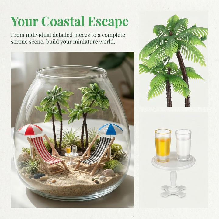 9 Stück Miniatur-Stranddeko Set: Palmen, Sonnenschirme, Liegestühle, Getränke Und Runder Tisch Für D
