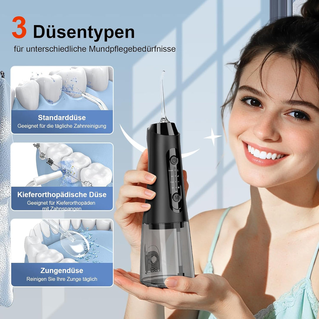 Munddusche Kabellose Testsieger 2026, 320ML Wassertank IPX7 Wasserdicht, USB-C-Schnellladefunktion,