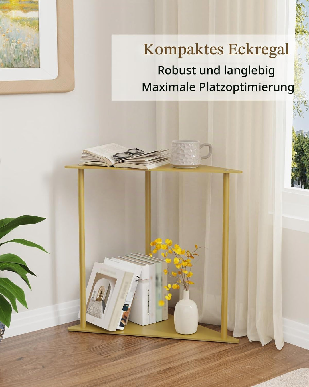 Yawinhe Dreieckiger Beistelltisch,1er Set Metall Klein Couchtisch,Golden | Mobiler Kaffeetisch 2 Ebe