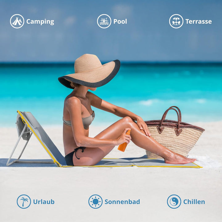 Stagecaptain Beachmatte “Layla” 2X Set - Gepolsterte Strandmatten mit Kopfkissen - Verstellbare Rück