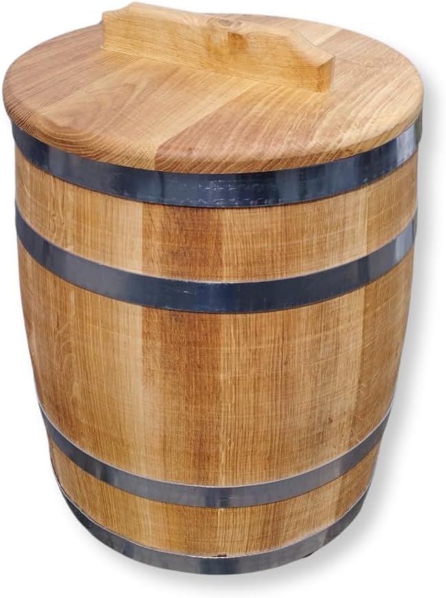 Sauerkrautfass 50L aus Eichenholz – Handgemachtes Gärfass mit Deckel & Gewicht – Holzfass zum Einleg